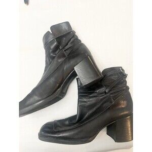 Enzo Angiolino Womens Ankle Boots Black Sz 8.5 39 90s Y2K Square Toe Block Heel
